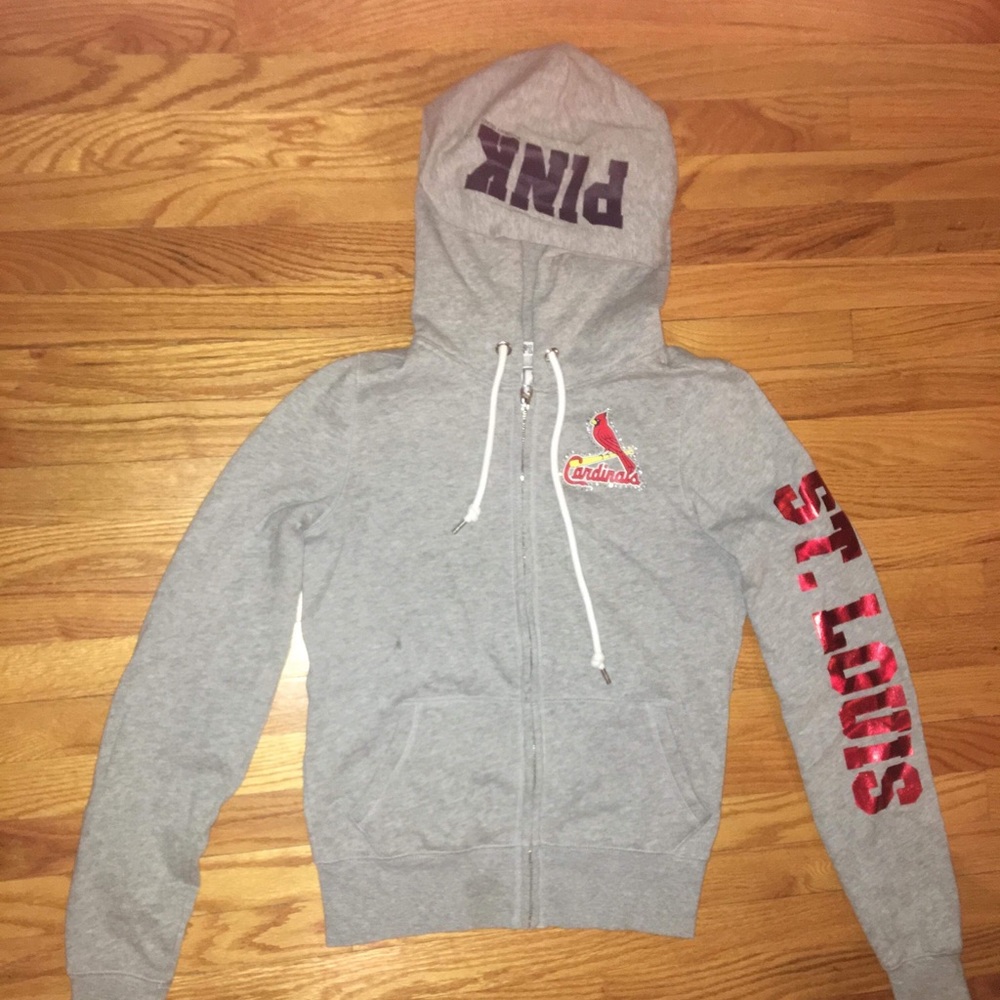 St Louis Cardinal Pink Gray Zip Hoodie